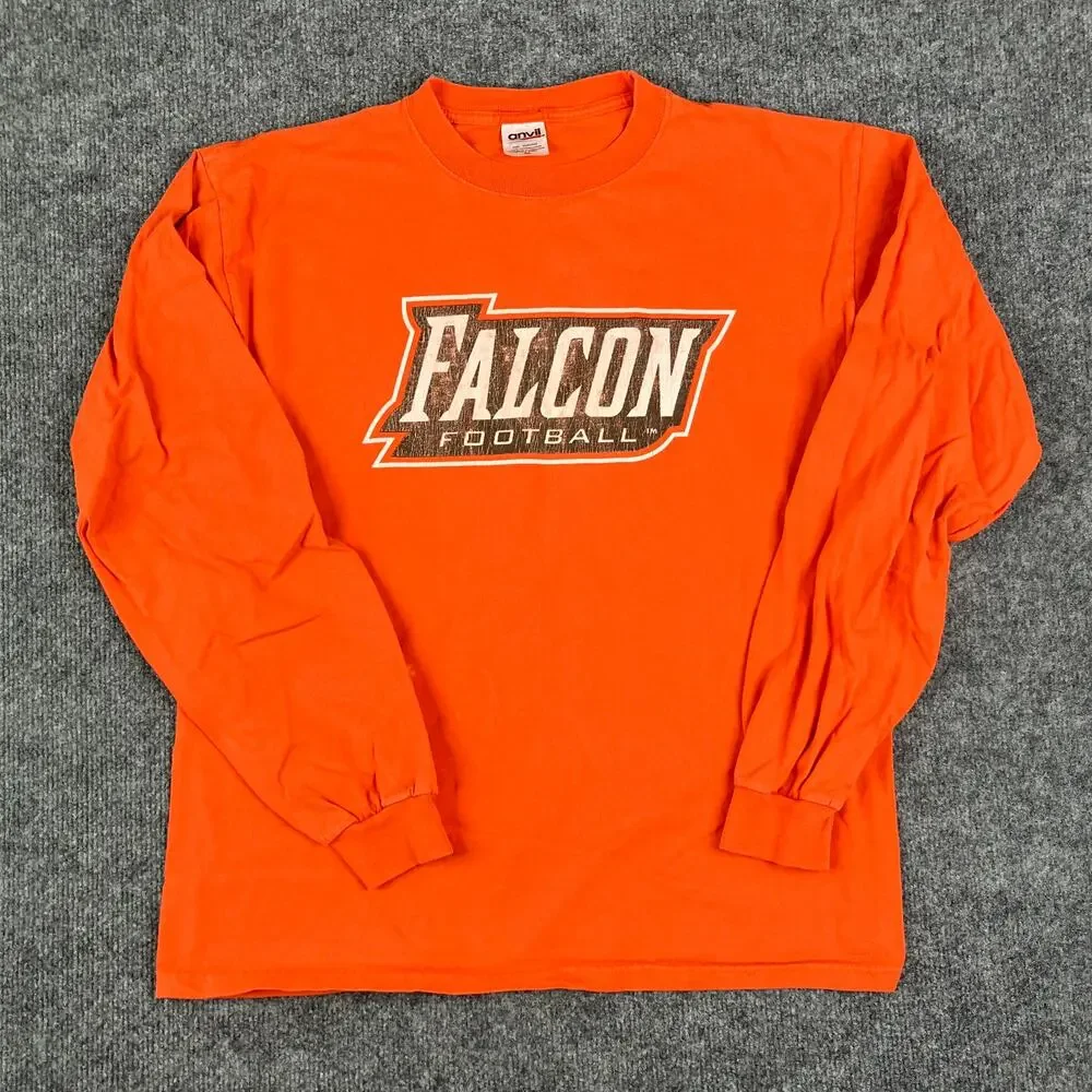 Anvil T-Shirt‎ Men's Size M Orange Falcon Football Long Sleeve Graphic Tee